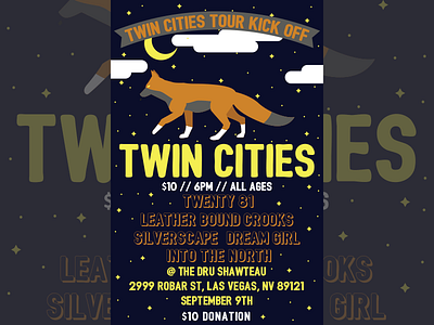 Tour Kick Off band clouds fox moon music night poster show stars