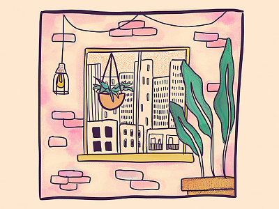 Window Series | Concrete Jungle brick wall digital illustration digital painting home house illustration illustrator photoshop plants window