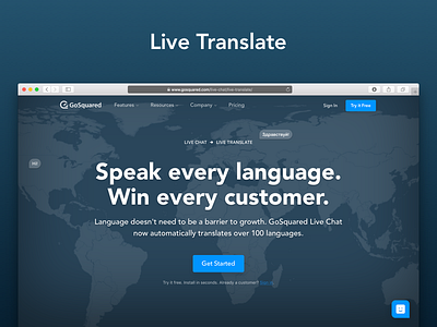 Live Translate landing page globe landing page launch live chat map translation world