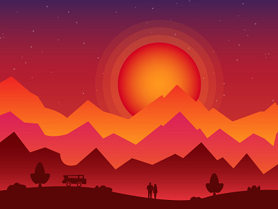 Road Trip art illustration roadtrip sun set vector