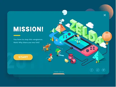 The Legend of Zelda game illustration isometric link switch zelda