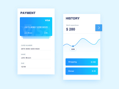 Spending page app bank card data shopping spending ui ux