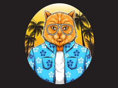 Beach Boy animal beach cat character cool funky hawaii illustration summer sunset surf surfing