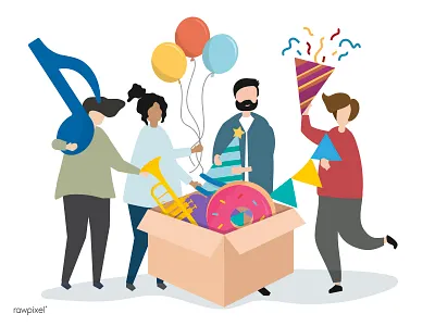 Party Box box celebration decorate fun gift happy illustration open party