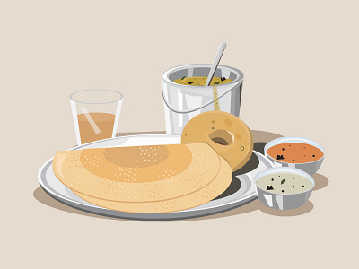Dosa Vada breakfast chai dosa food illustration sambar south indian vada