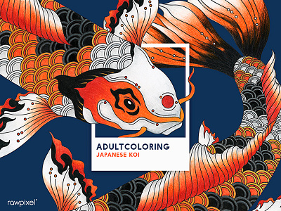 35 Pantone - JAPANESE KOI adultcoloring colorpencil drawing graphic koi orange tribe