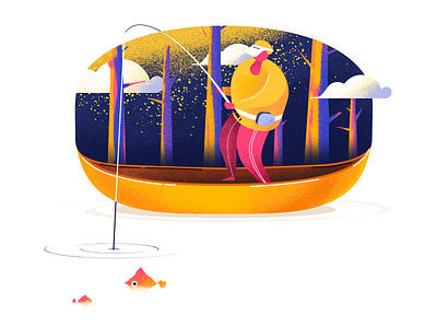 Fishing fish fishing illustration night ship space ui web yellow