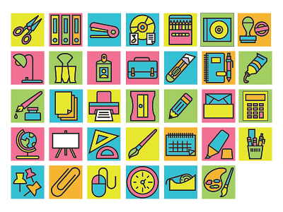 stationary icon set stationary