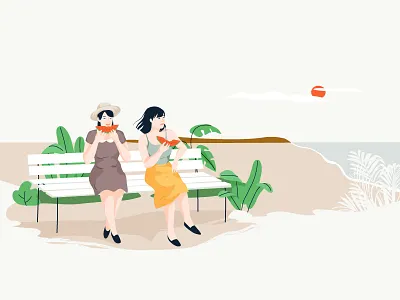 Watermelon time beach character girls illustration pastel sea summer vector watermelon women