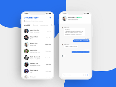 Daily UI 013 - Direct Message app blue chat clean conversations message minimal uiux