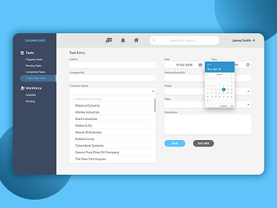 Dashboard UI | New Task Entry dashboard ui ui design ux website