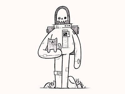 Another Space Skull with Cat astronaut blake stevenson cat character design jetpacks and rollerskates jetpacksandrollerskates skeleton sketch skull space space man