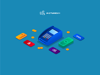 Illustrations: terminal, plastic card, cash, isometry, isometric cash gradient illustration illustrator isometric isometry money plastic card terminal vector