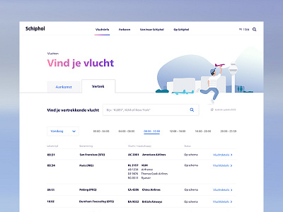 Schiphol.com - Flind Your Flight (early mockup) airline airport flat flight illustration transportation travel ui