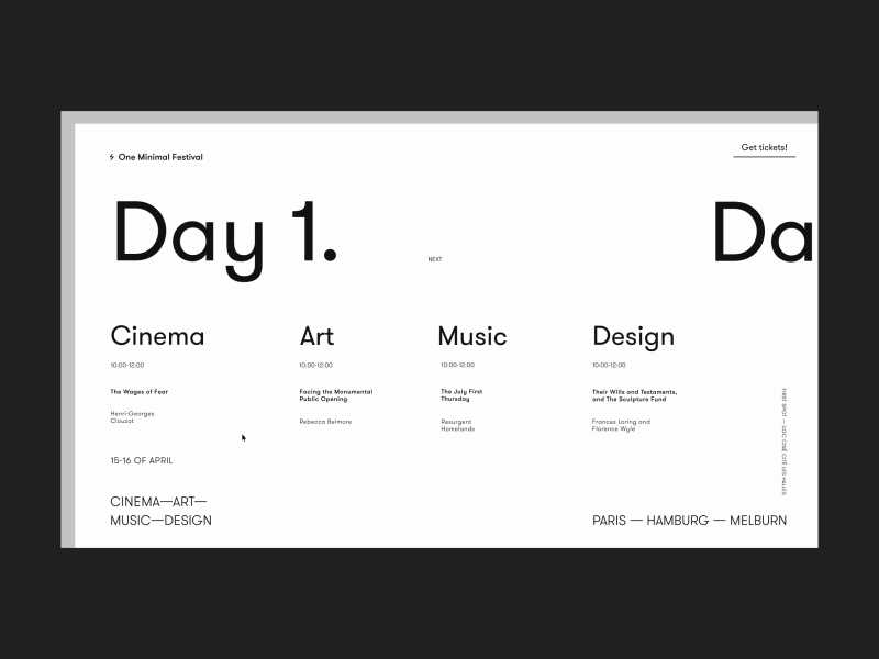 One Minimal Festival Schedule Day 1 Animation animation art cinema concept design festival gif music promo schedule ui ux