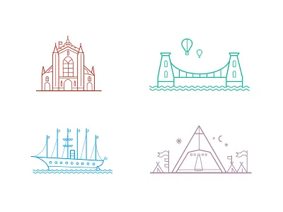 South West Landmarks bridge bristol buildings festival flat icons icon set line icons map