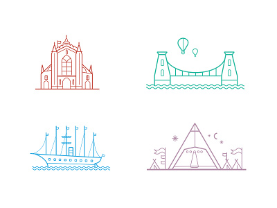 South West Landmarks bridge bristol buildings festival flat icons icon set line icons map