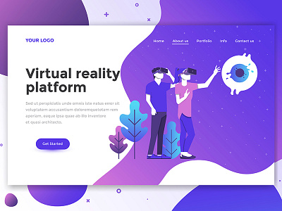 Landing page header for Virtual Reality Platform 3d creative illustration landing man page people technology template virtual web woman