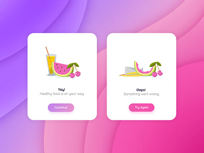 Daily UI: #011 Flash Message cards error flash message food fruits health mobile pink purple success ui web