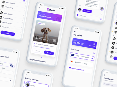 Heroly App app cards clean decemberlabs dogs ios pets ui