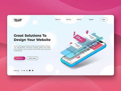 Fluido Hero Header #09 branding device gradient hero laptop sketch slider tech ui ux web website