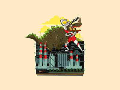 Teeny Tiny Power Plant andrew kolb diorama illustration kaiju kolbisneat miniature monster ultraman