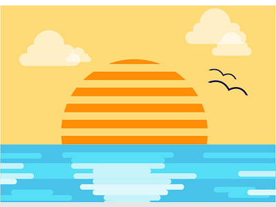 Ocean Sunset flat graphic beach birds design flat flat graphic illustration ocean sea sunset tropical vacation