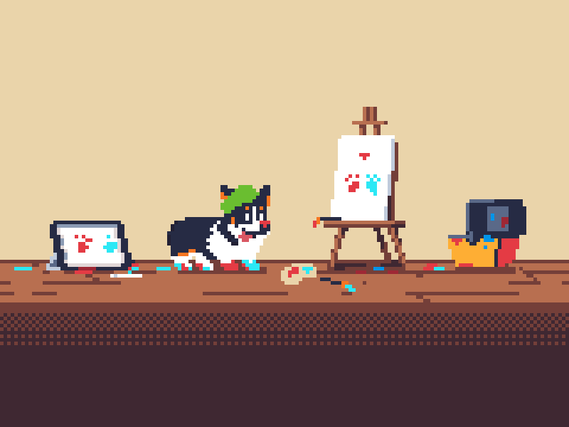 37 Art Supplies 8bit animation art canvas corgi dog paint pixel dailies pixelanimation pixelart retro ドット絵