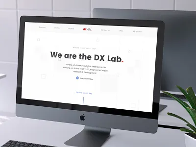 DX Lab Website blue landing logo minimalist mockup red splash website