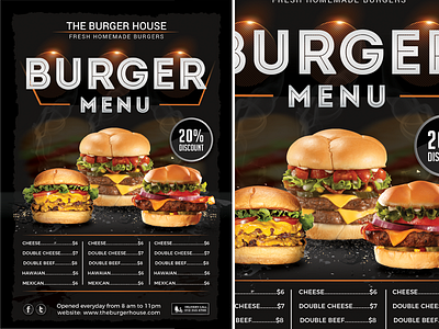 Burger Menu Flyer appetizers burger business card chef classic cook cooking cuisine dinner fast fast food