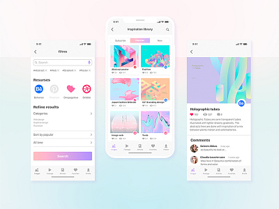 Inspirations app app color concept gradient inspiration mobile ui ux