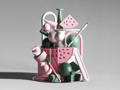 Watermelon 3d animation c4d colors design geometric illustration set