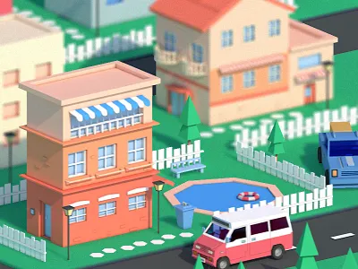 little town building c4d car pool