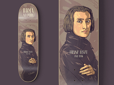 Franz Liszt. Skateboard classic composer illustration music picture portrait print promodel skateboard skateboarding texture