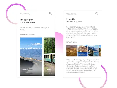 Wandering destination discover ladakh minimal newshot travel ui ux wander