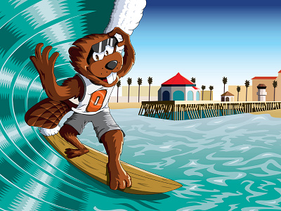 Benny Surfing beach cartoon college huntington mascots palms surfing teal waves