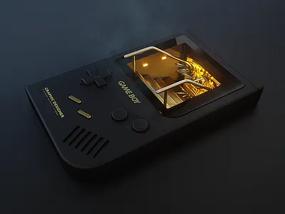 GAME BOY portal 3d c4d cinema cinema4d composition design fashion gameboy gold photoshop retro wave