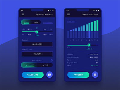 Deposit Calculator (Bank App) account app application bank calculator dailyui deposit flat graph mobile ui ux