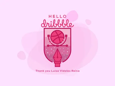 Hello Dribbble! badge dribbble thank you first shot flat design inspiration logo