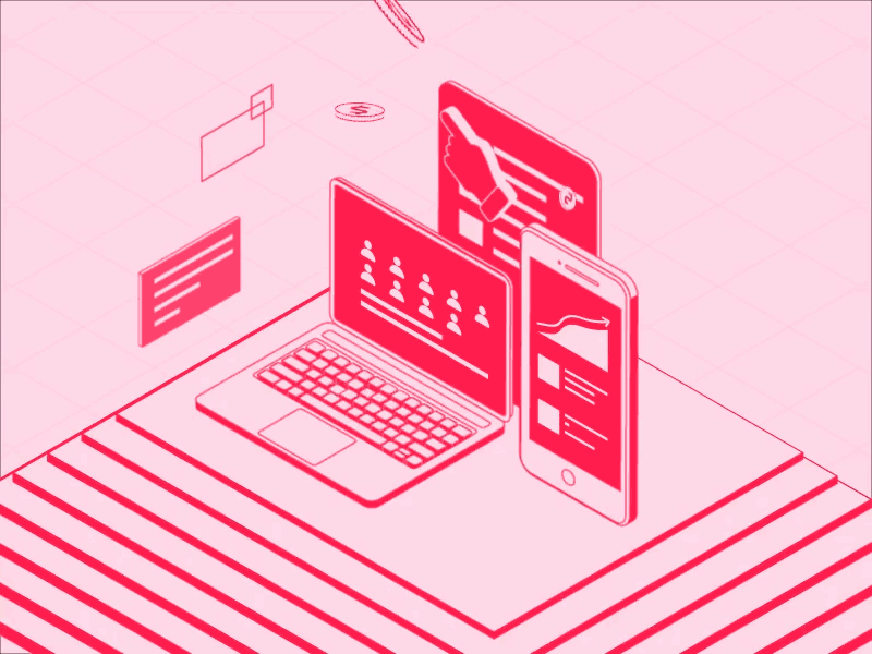 Create wealth animation coin data gif information isometric macbook phone wealth