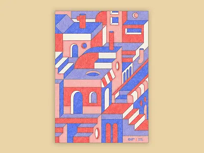 Sunset architechture colorful design geometric graphic design illustration poster retro