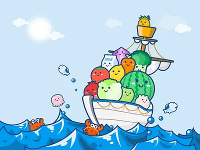 Food Adventures boat food fruit illustration poster sea vegetables