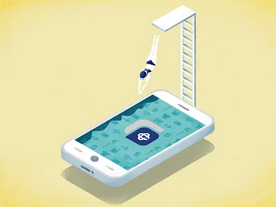 Magazine cover L'àccento bank conceptual cover digital editorial illustration magazine mobile pool summer swim