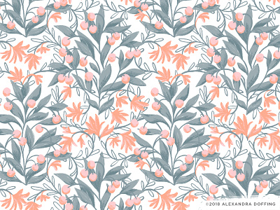 Peaches Pattern botanical clusters fabric floral leaves organic peaches surface design textile design wallpaper