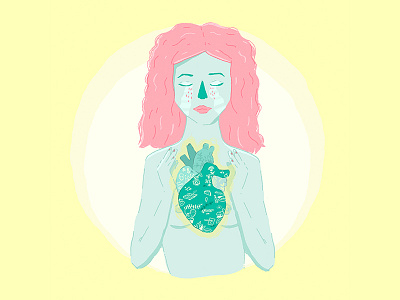 Heart Broken cry crying draw heart illustration mental illness pain pinkhair woman yellow