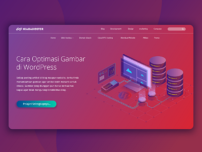 Cara Optimasi Gambar Di Word Press gradient header homepage illustration isometric landingpage optimization server website wordpress