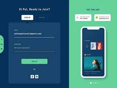 Webpage UI promotional signin web signup web social