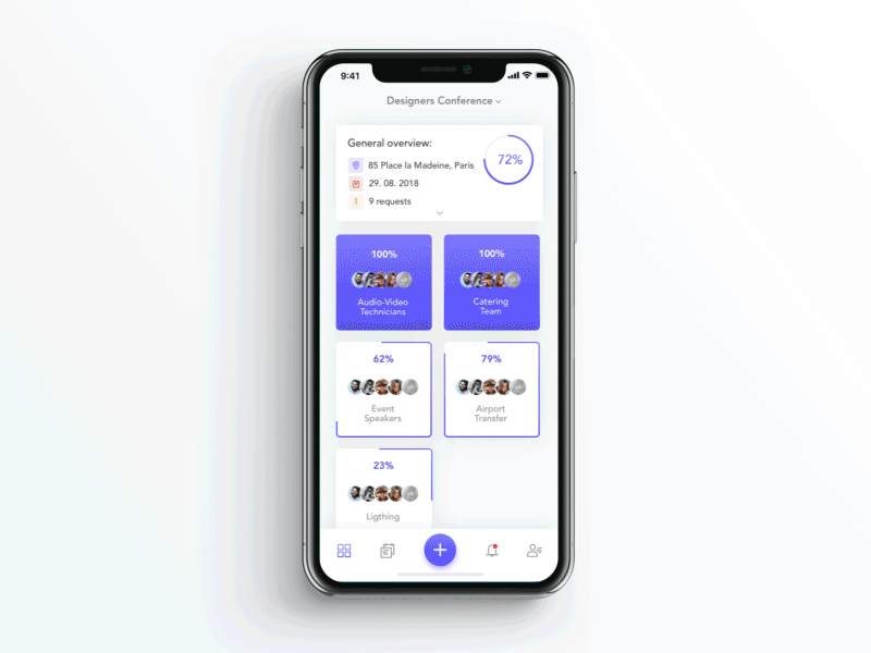 Event Task Manager - Tab Bar Interaction add animation event event manager floating button interaction ios iphone menu progress tab bar tabbar tap bar ui