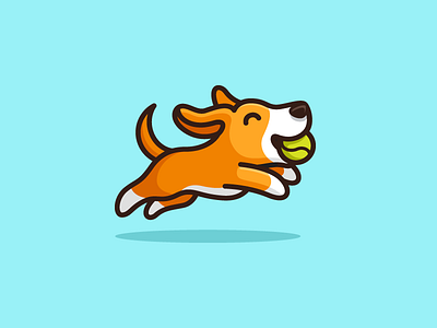 Dog & Tennis Ball - 02 adorable happy cartoon mascot cute fun funny dog animal illustrative illustration leap leaping logo identity pet walking puppy jumping simple clean sport running tennis ball