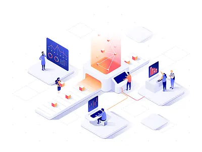 Isometric data concept v2 3d characters collaboration data diagram dmit dudes illustration isometric people